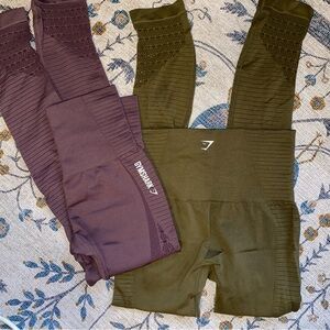 Two pair BOGO Gymshark Seamless Energy Legging size S purple olive green